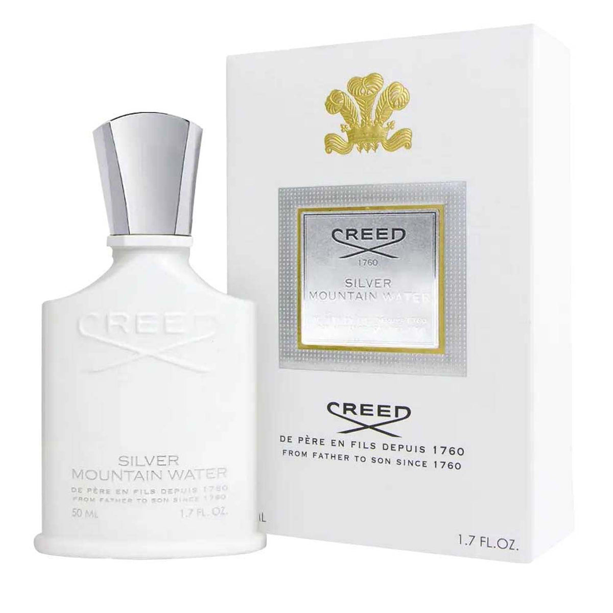 Creed Silver Mountain Water bottle and box